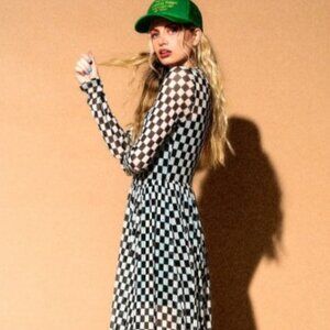 Dressed in LALA Black & White Checkerboard Maxi Sheer Dress NOT PURPLE